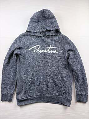 Primitive Nuevo Script Pullover Hoodie Size Small Navy Heather Blue White